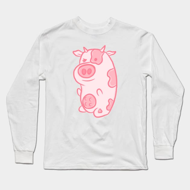 Strawberry Milkshake Pink Cow Long Sleeve T-Shirt by RoserinArt